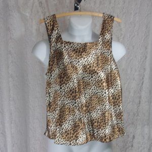 Satin Shell Tank Top Leopard Design Gold Brown Black Square Neck NWOT